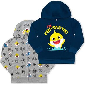 Nickelodeon Baby Shark Boys’ Pullover Hoodie 2 Pack for Toddler and Little Kids – Blue/Grey