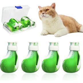 4 Pcs Cat Boots for Cats Only Cat Claw Covers Silicon Cat Mittens to Prevent Scratching Cat Booties for Bathing Nail Clipping Barbering Treatment (Green&White)