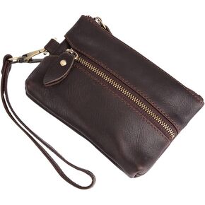 ZZHAOYI Soft Leather Wallet, Wristlet Clutch Purses for Women,Key Case Leather Pouch, Keychain Wallet with 6 Hook,Travel Organizer, Brown