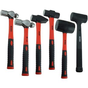 K Tool International 71770 6 Piece Hammer Set for Garages, Repair Shops, and DIY, Carbon-steel Forged, Heat Treated, Fiberglass Handle, TPR Grip, Sledge, Cross Pein, Mallet, Dead Blow, Ball Hammers