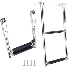 Hoffen 2 Step Boat Ladder Stainless Steel Telescoping 2 Step Pontoon Boat Ladder Folding Ladder Dock Swim Ladder for Marine Boat Yacht