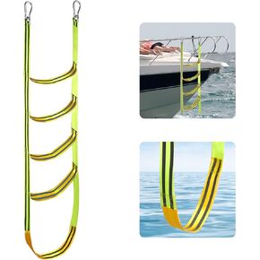 Boat Rope Ladder 5 Step Extra Long Portable Boat Ladder Extension Green Marine Climbing Rope Ladder Assist Boat Folding Ladder Swim Boarding Ladder for Inflatable Boat, Kayak, Canoeing, Pontoon Boat