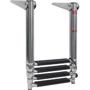 YACHARIES Boat 4 Step Ladder 316 Stainless Steel Folding Ladde, Pontoon Boat Telescoping Ladder Boat Boarding Ladder 1000 Pound Capacity for Marine Yacht Swimming Pool