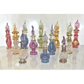 Lot of 6 Tiny Mouth Blown Egyptian Perfume Bottles Glass