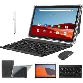 Tablet 2024 Newest, 2 in 1 Tablets 10 inch, Android 13 Tablet 4G Cellular Tablets with Dual Sim Slot 64GB+512GB Expand Storage Octa-Core 13MP Camera, ZONKO WIFI Tablet with Keyboard Mouse Stylus-Black