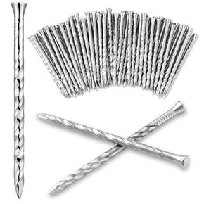 Tandefio 2 Pounds Hardened Flooring Nails 304 Stainless Steel Spiral Shank Fence Deck Nails Silver Twisted Nails for House Floor Repairing Wall Woodworking Baseboard, 2-1/4 Inches