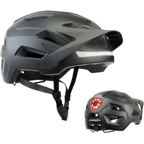 Bike Helmet, Mountain Bike Helmets for Men and Women, Front and Back LED Lights Safe Certified MTB Road Bicycle Helmet with Adjustable Brim