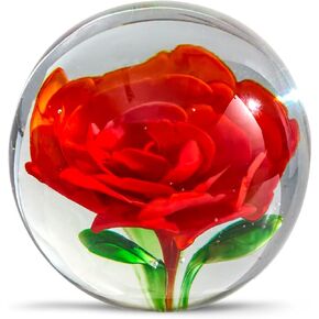 Hand Blown Glass Flower Paperweight Figurine for Office Desk.Give You A Gift from The Person You Love, The Garden Decoration.(Pink Flowers)