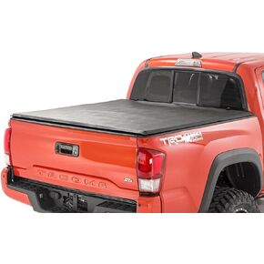 Rough Country Soft Tri-Fold Bed Cover for 16-23 Toyota Tacoma | 5' - 41716501, Black