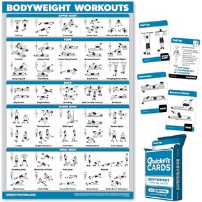 عبوة من قطعتين من QuickFit - ملصق تمرين وزن الجسم - مغلف مقاس 18 بوصة × 27 بوصة ومجموعة بطاقات تمرين وزن الجسم - 2.5 بوصة × 3.5 بوصة