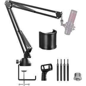TONOR Microphone Boom Arm, Adjustable Microfono Stand Mic Arm with Extra-large Pop Filter for HyperX Quadcast Blue Yeti Rode Razer Seiren Mini SoloCast Elgato Wave, Recording Equipment T10