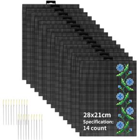 TCAIRG 15pcs 14 CT Plastic Mesh Canvas Sheets for Embroidery Making, Cross Stitch Plastic Black Mesh Screen for Crafts DIY Crochet Projects, Make Aquarium Dividers, 8.2X11 Inch (20Pcs Weaving Needles)