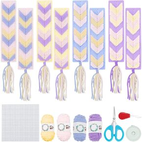 FREEBLOSS 8 Set DIY Plastic Canvas Bookmarks 8 Plastic Cross Stitch Sheets Plastic Sheets for Crafts Bookmark Making Kit for Women Friends Gift