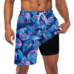 TUONROAD Mens Swim Trunks with Compression Liner 2 in 1 Board Shorts 9 Inch Quick Dry Swimming Trunks with Pockets