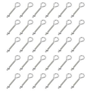 uxcell M4x40mm Eye Hooks Screws Bolts Kit, 30pcs Carbon Steel Hanger Eyelet Hooks Screw with Hex Nuts for Metal Hook, Wood Terminal Ring Hooks