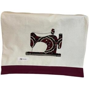 Sewing Machine Throw cover/Dust cover, applique (Compatible with almost all Brother,Janome,Singer,Husqvarna) size 27.5" by 19". each piece not identtical (Maroon & off white self print)