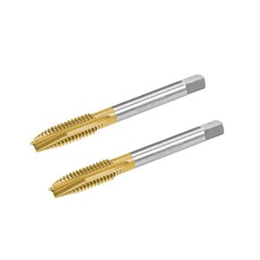 uxcell Spiral Point Plug Threading Tap UNC 5/16-18 Thread, Ground Threads H2 3 Flutes, High Speed Steel HSS 6542, Titanium Coated, Round Shank with Square End, 2pcs