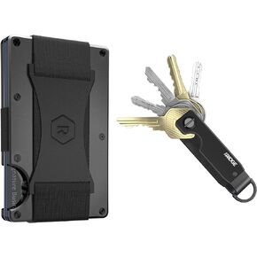 The Ridge Secure Essentials Bundle: Minimalist RFID-Blocking Slim Wallet with Cash Strap Gunmetal Titanium & Compact Key Organizer Set Aluminum Gunmetal.