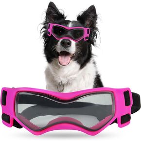 Dog Goggles UV Protection for Small to Breed Dog, Dustproof Windproof Anti-Fog Snowproof Puppy Glasses, Arc-Shaped Frame-Adjustable Straps Dog Sunglasses for Outdoor Riding Driving (Pink)