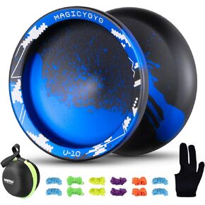 MAGICYOYO V10 أزرق أحمر غير مستجيب يويو احترافي مع 12 خيط يويو، حافظة يويو، قفاز يويو