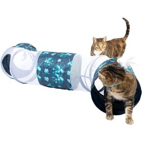 PetFusion KittyCurve Cat Tunnel, 62x10x10" (lwh) | Interactive Cat Toy Feathers, Transparent Sections, Four Entries & Exits | Hide, Play, Peak & Pounce | Great for Small Dogs | 1 Year Warr