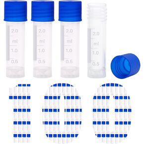 NAOEDEAH 100 Pcs 2ml Vials Centrifuge Tubes Plastic Sample Tubes Cryogenic Vials Small Vials with Screw Caps Graduated Bottles Test Tubes with Lids (Orange)