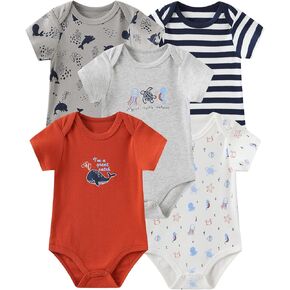 ZAV Unisex Short Sleeve Baby Boy Girl Bodysuits 5-pack Cotton Cartoon Baby Clothes Soft Infant Outfits Baby Shower Gifts