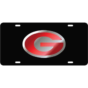 جورجيا بلدغ مرآة لوحة ترخيص الليزر علامة خلفية سوداء، فضي، مرآة حمراء - شعار G