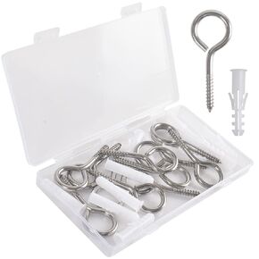 Cozihom 2.5 Inch Heavy Duty Screw Eyes, Stainless Steel Eye Hooks, Screw in Eye Hooks for Wood, Securing Cables Wires, Pack of 12