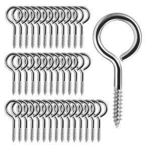 Kalekey 2.6inch Screw Eyes Heavy Duty Screws Eye Bolts Stainless Steel Eye Hooks Self Tapping Eyelet Screw for Wood Indoor & Outdoor Use(Sliver 40PCS)
