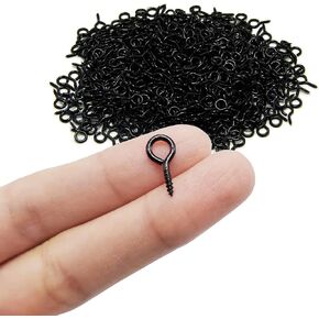 ECKJ Eye Screw Pins for Jewelry Making Findings Mini Metal Eye Hooks 200 Pieces Zinc Plated (Black) Self Tapping Eyelets O Ring Hanging DIY Projects Crafts Arts Wine Cork Charm Bead 14mm x 7mm