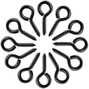 ECKJ Screw Eye 60 Pieces Black Zinc Plated Metal Eye Bolt Eye Shape Screw Hooks Self Tapping Screws Hooks O Ring Small Eye Pin 1 Inch