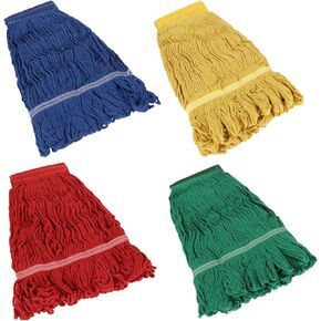 LANIAKEA 4Pcs Commercial Mop Head, Loop-End Mop Head Replacement, Heavy Duty Industrial Mop Heads for Home, Industrial and Commercial Use (Red, Yellow, Blue, Green)