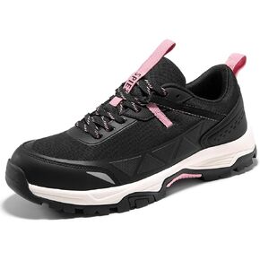 SPIEZ Composite Toe Work Shoes - Lightweight Safety Shoe for Women, Puncture Proof Anti Smash Safety Footwear, Comfortable Hiking Shoes for Ladies Black Pink Size 5.5-10