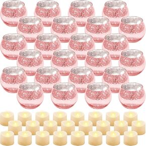 Rtteri 24 Set Votive Candle Holders Centerpiece Table Decorations Speckled Mercury Glass Votive Candle Holders with Tea Lights Birthday Party Decorations for Wedding Home (Blue)