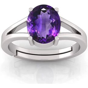 LMDPRAJAPATIS 8.25 Carat 925 Sterling Silver with stemp Purple Amethyst Natural Lab Tested Astrological Gemstone Adjustable Ring for Men Or Women's