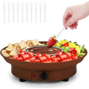 8.79oz MINI Electric Chocolate Melting Pot,Melting Fondue Set with 4PCS Forks,Cute Chocolate Fondue Fountain,Warmer Machine for Milk Chocolate,Cheese,Butter,Candy (Brown)