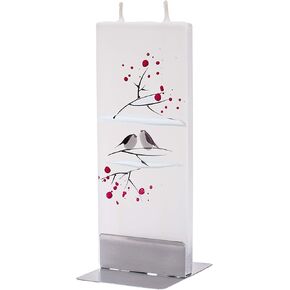 Candles Winter Birds White Candle - Flat, Decorative, Hand Painted Candle Gifts for Women or Men - 6 inches