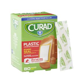 Curad CUR45157RBZ Plastic Adhesive Bandage for First Aid, Assorted Sizes, Pack of 8