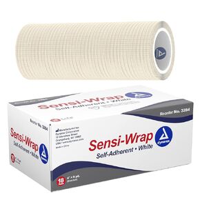 Dynarex 3284 Sensi-Wrap Self-Adherent Bandage Roll, White, 4" x 5 Yard Size, 180" Length, 4" Width, Pack of 18