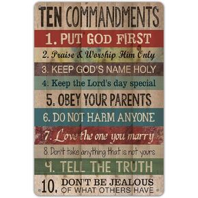 Ylens 8 X 12 Novelty Funny Sign Ten Commandments Vintage Metal Tin Sign Wall Sign Plaque Poster for Home Bathroom and Cafe Bar Pub, Wall Deco