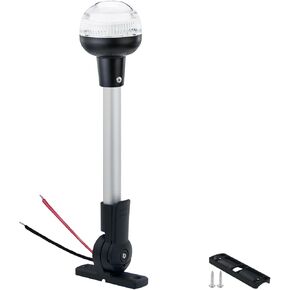 Stern Light, Bimini Top Light, Pontoon Boat Navigation Lights, White Anchor Lights Folding Base USCG Certified 2NM 12 Inches (Horizontal Mount)