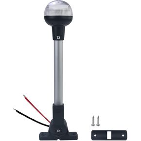 Stern Light, Bimini Top Light, Pontoon Boat Navigation Lights, White Anchor Lights Folding Base USCG Certified 2NM 12 Inches (Horizontal Mount)