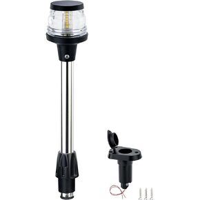 CLGMarine Boat Navigation Lights Stern Lights Anchor Light Straight Light Head All-Round White LED Removable 2 Pin Plug-in Mount DC12-24V 13Inch