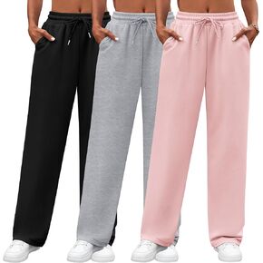 Neer 3 Pack Women's Yoga Pants with Pockets, High Waisted Cozy Lounge Pants Drawstring Sweatpants Loose Wide Leg Jogger