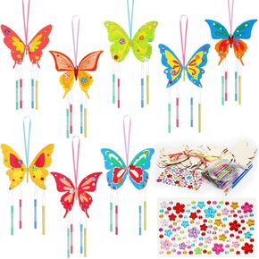 Wenqik 12 Pack Wind Chime Kit Spring Crafts Wooden Arts Make Your Own Wind Chime Ornaments DIY Coloring Craft for Spring Art Activities Favor Supplies(Butterfly)