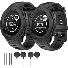 2 Pack Waterproof Band Compatible with Garmin Instinct, 22mm Soft Silicone Replacement Watch Strap for Garmin Instinct 2 / Instinct Esports/Solar/Tactical