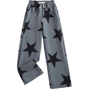 SOLY HUX Girl's Star Print Sweatpants Drawstring Waist Wide Leg Long Pants with Pockets