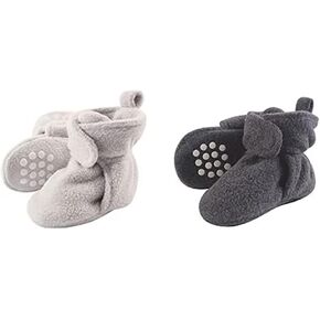 Luvable Friends Boy Cozy Fleece Booties 2-Pack, Gray Charcoal Heather, 6-12 Months