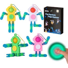 24Pcs Pop Fidget Spinners Bulk - Deformable Astronaut Fidget Spinner Keychain Robot Gyro Fidget Spinner for Kids Adults Glow in The Dark Sensory Toys Easter Party Favors Classroom Prizes